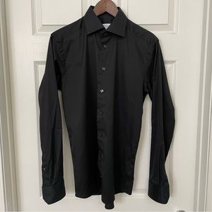 ETON Men’s Shirt Button Up Cotton Black Size 39 15 1/2 Slim